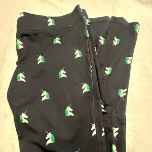 Tipsy Elves Black leggings with Green and White unicorn Print